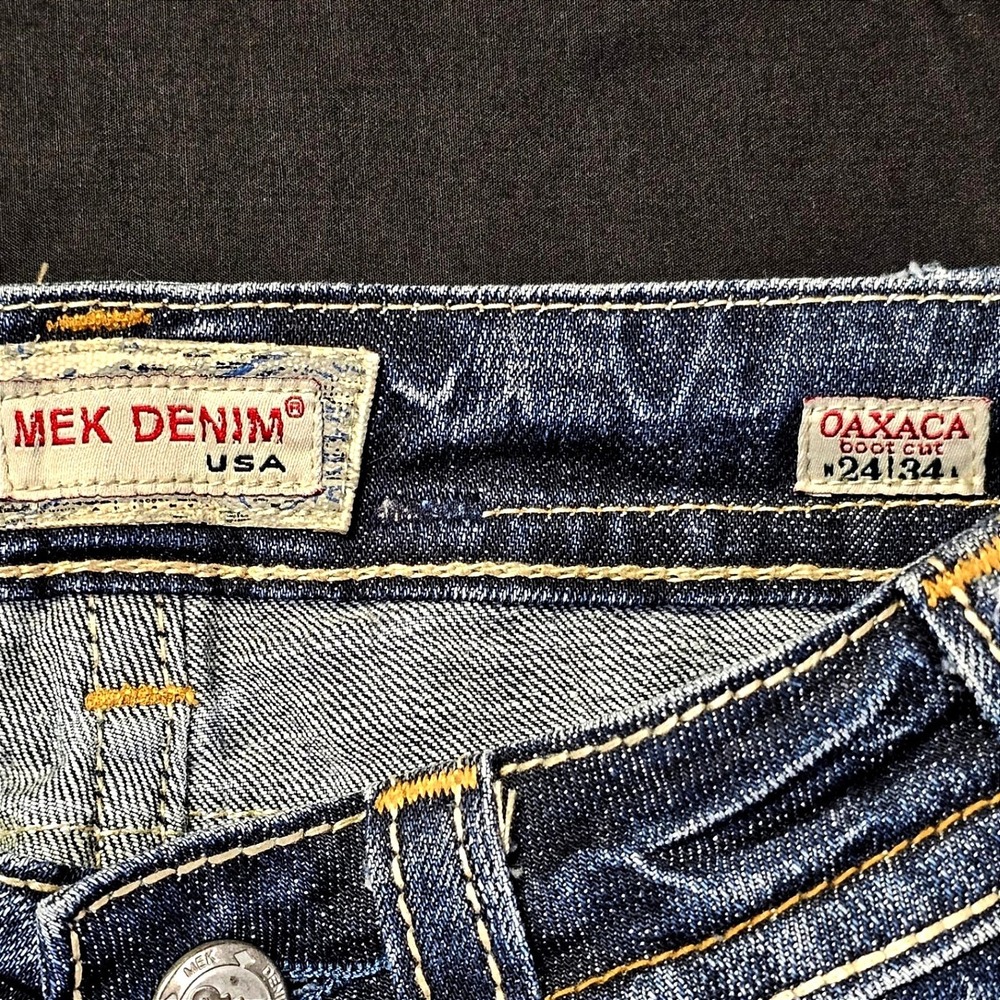 MEK Denim Oaxaca Jeans Womens 24 Y2K Flare Bootcut Embroidered Western Distress - Picture 2 of 10